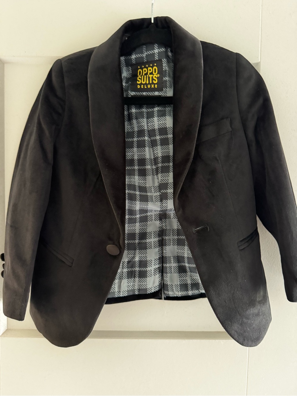 OppoSuits Black Boys Blazer with Plaid Lining